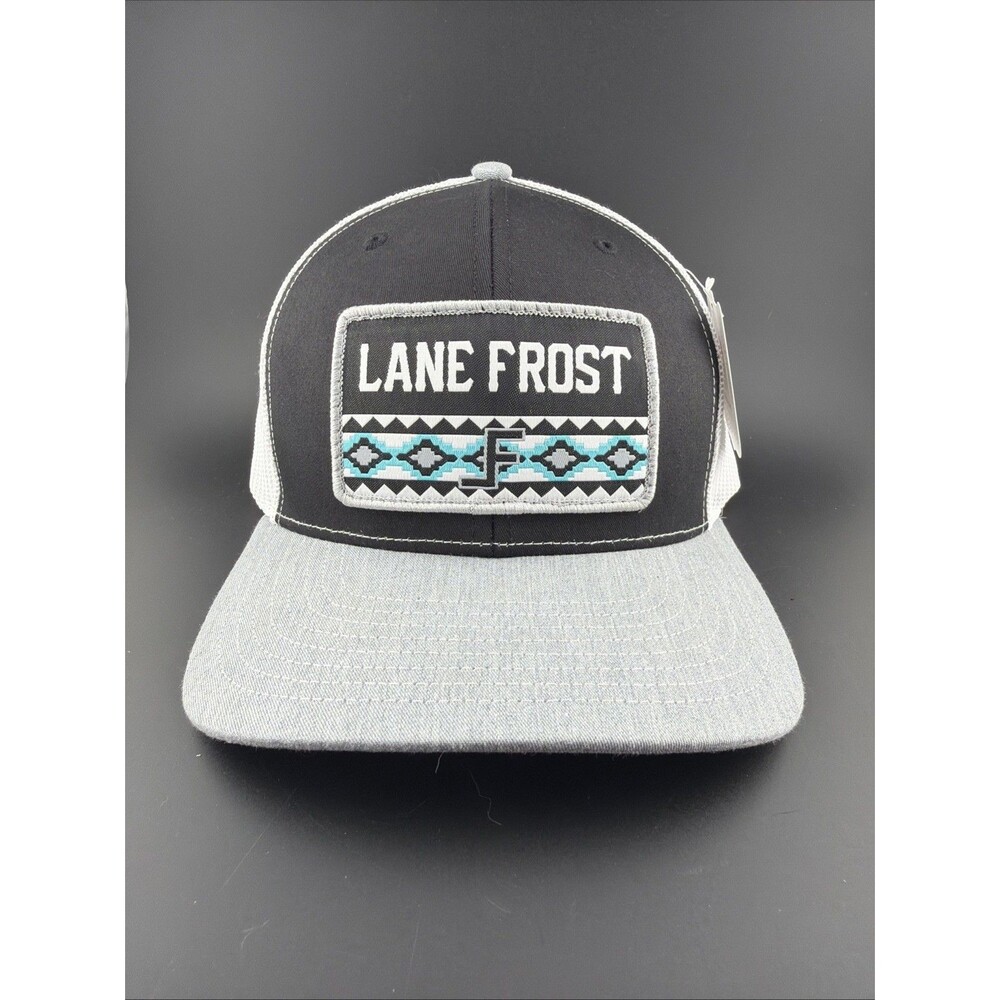 NEW Lane Frost Richardson 112 Trucker Hat Black/White/HthGry Warrior Patch NWT